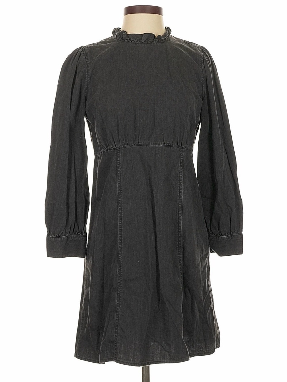 Madewell Charcoal Ruffle Neck Long Sleeve Dress